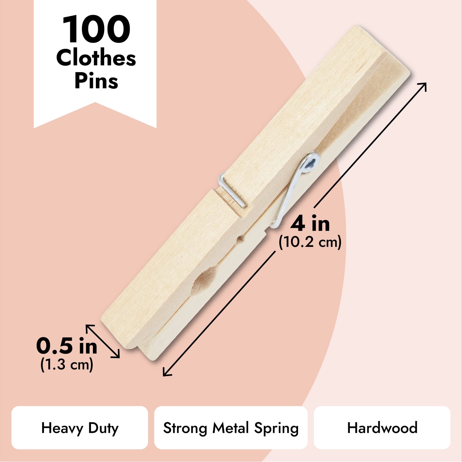 Juvale 100-Pack Large 4 Inch Wooden Clothespins - Heavy Duty Outdoor Clothes Clips For Hanging Clothes, Art, Crafts, Photo Displ
